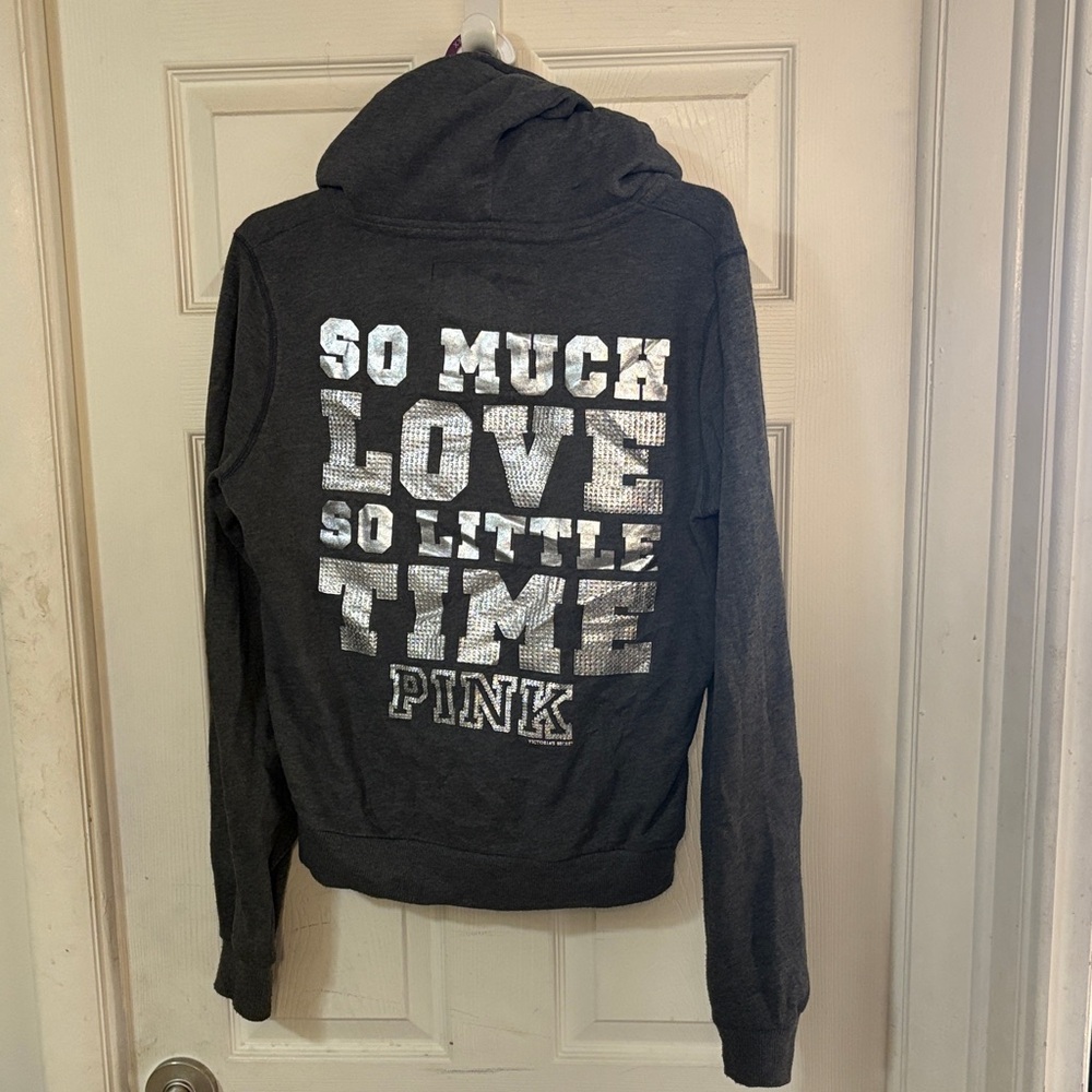 Vintage Gray Victoria Secret PINK Dark Gray Sequin Zip-Up Hoodie